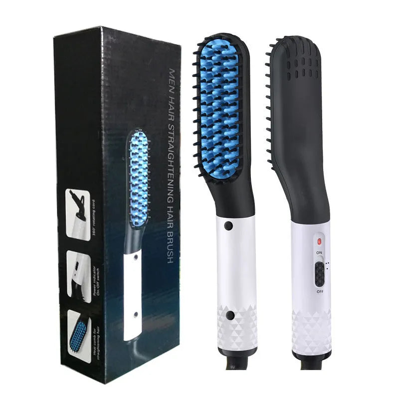 Electric beard straightener hot comb in gold or white with ceramic teeth and MCH heating, 28.5cm box