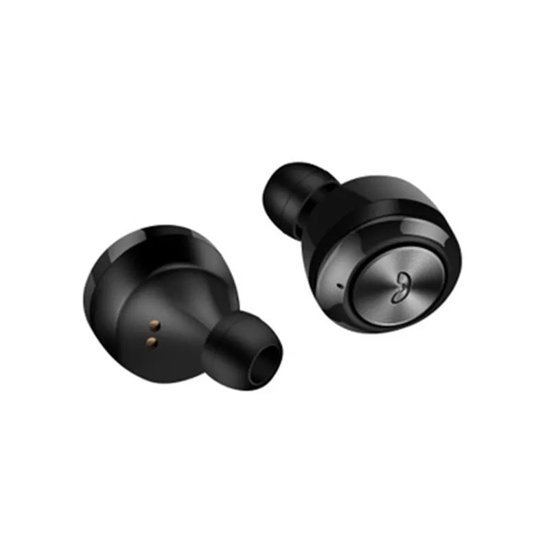 Black and white A6 TWS noise cancelling Bluetooth earbuds with charging case.