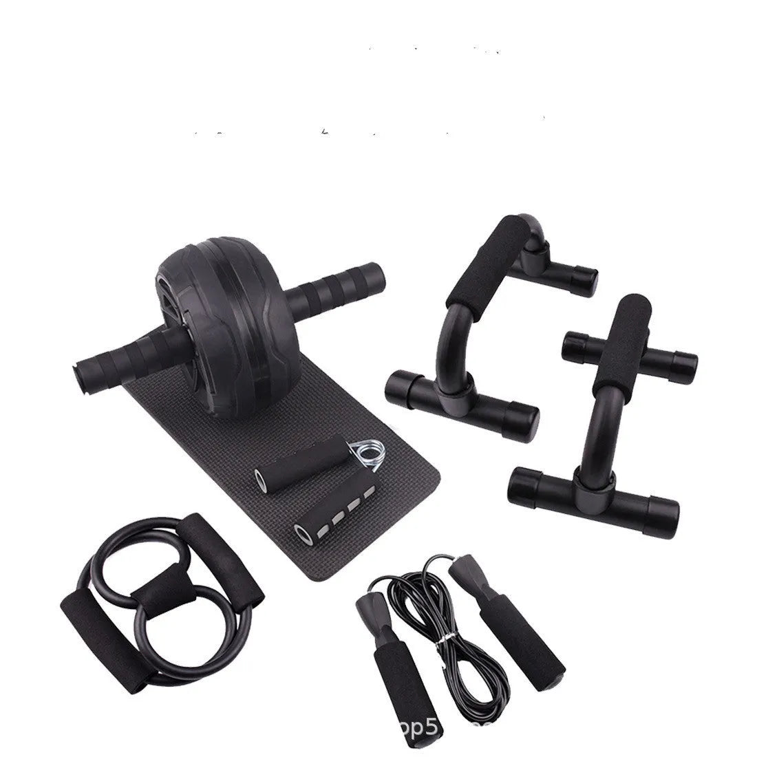 Resistance bands and push-up bar fitness set in chosen colour, showing portable design for abdominal core training.