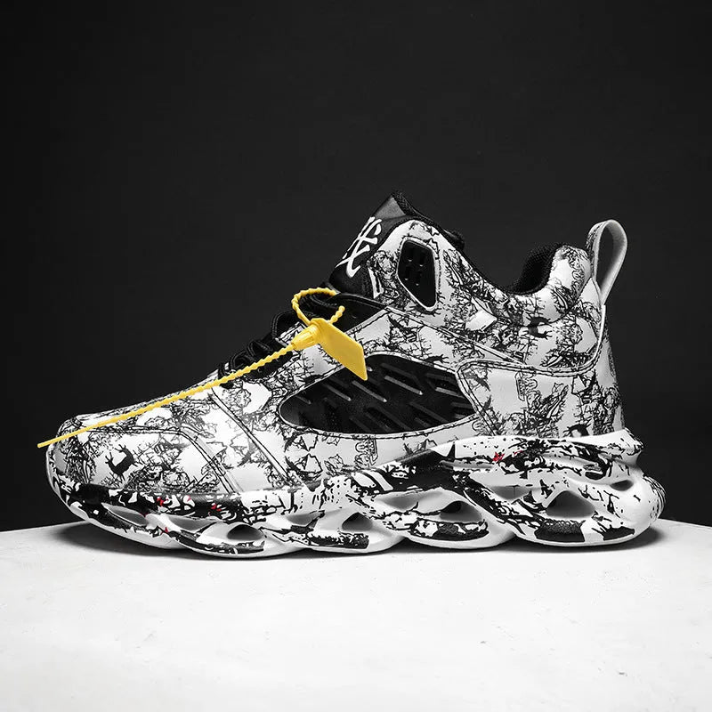 Men's high-top basketball shoes in camouflage pattern with microfiber upper and rubber sole