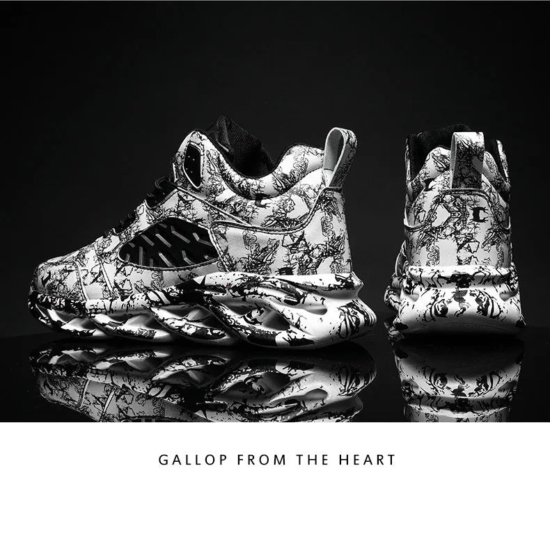 Men's high-top basketball shoes in camouflage pattern with microfiber upper and rubber sole