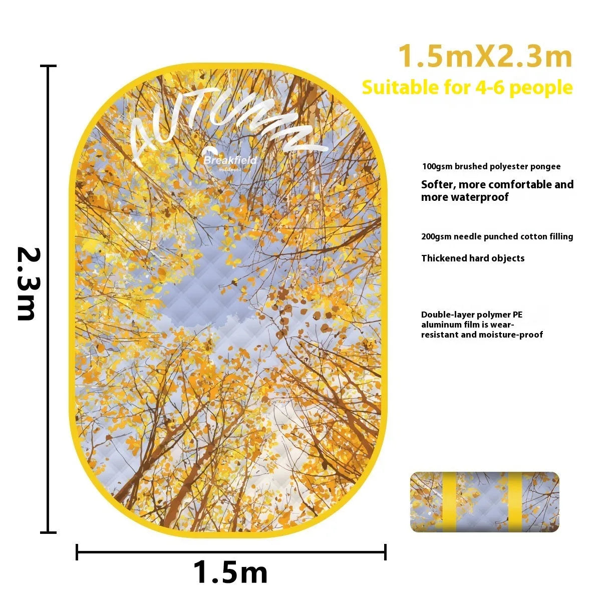 Waterproof ultrasonic thickening picnic mat in Four Seasons colours showing textured brushed fabric surface