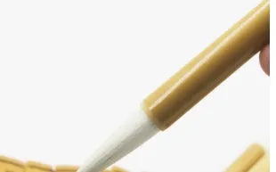 Three Chinese writing brushes with bamboo handles in large medium small sizes