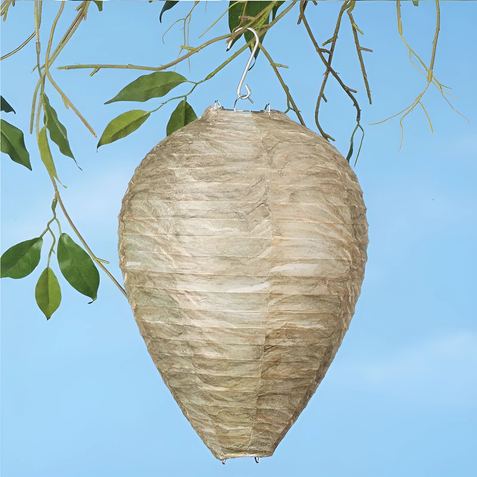 Hexagonal honeycomb paper lantern with wire frame, 22cm by 28cm in size.