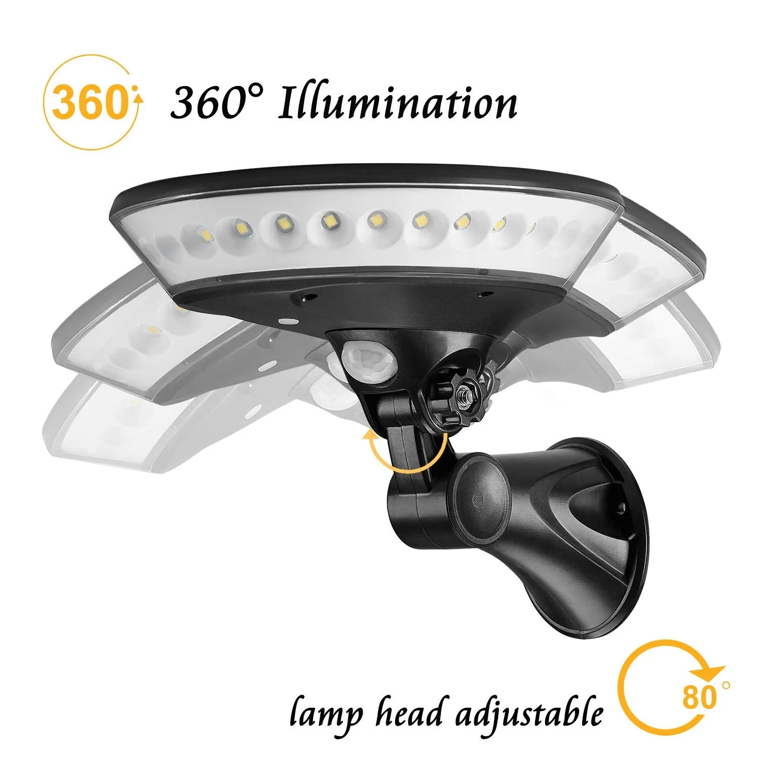 360-degree solar-powered outdoor light with motion sensor and IP65 waterproof construction for gardens and pathways