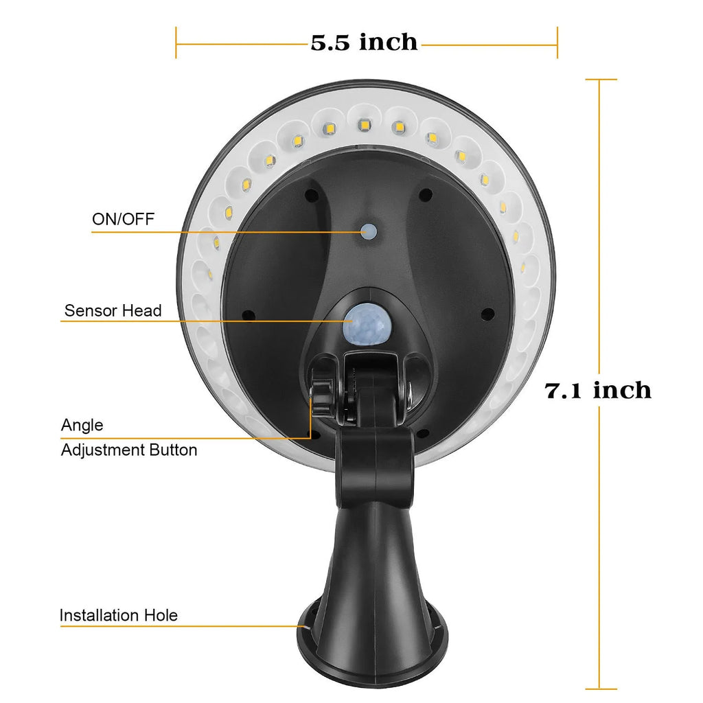 360-degree solar-powered outdoor light with motion sensor and IP65 waterproof construction for gardens and pathways