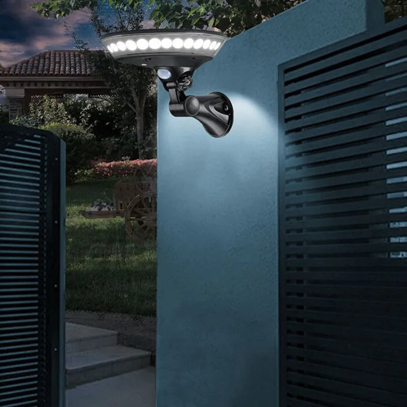 360-degree solar-powered outdoor light with motion sensor and IP65 waterproof construction for gardens and pathways