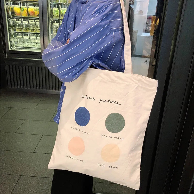 Women's geometric pattern canvas tote shopper bag with cotton lining and shoulder straps