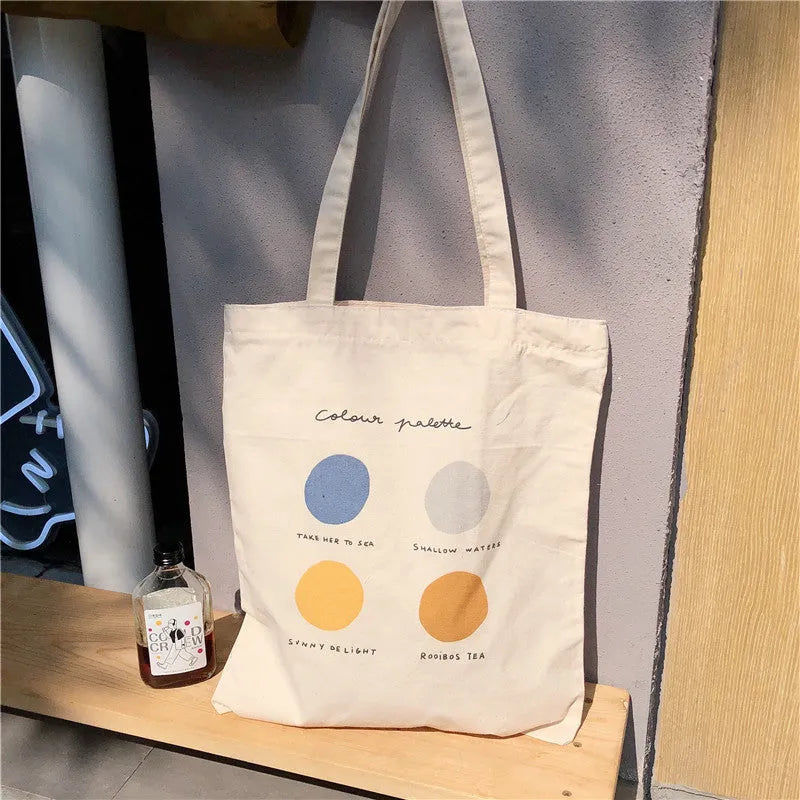 Women's geometric pattern canvas tote shopper bag with cotton lining and shoulder straps