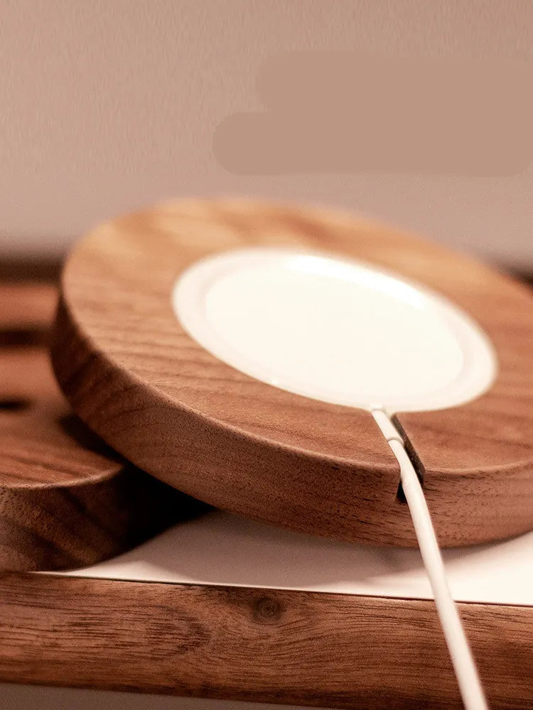Solid walnut wood magnetic wireless charger base with MagSafe bracket for iPhone desktop charging