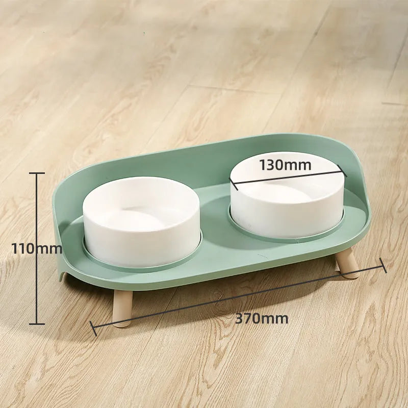 Moon Half Double Bowl ceramic pet bowl in grey-green or milky white for cats and small dogs