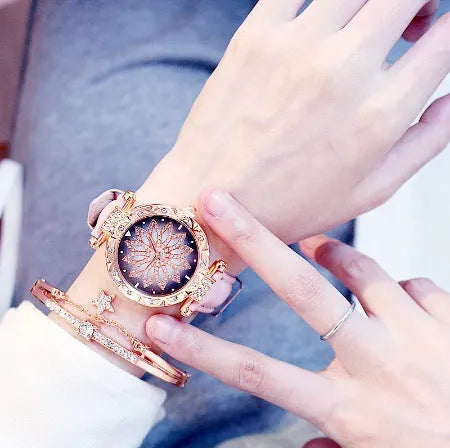 Women's round dial wristwatch with mineral glass and 30M waterproof rating in multiple colour options.