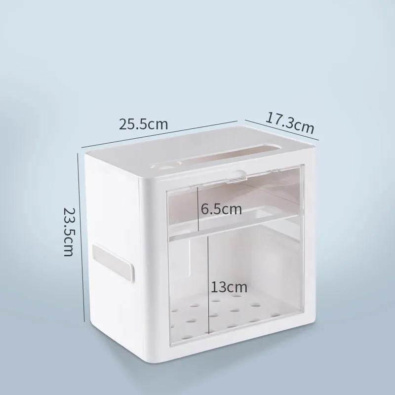 Plastic cable storage box in Bamboo, Black or White for power strips, chargers and desktop cable organisation