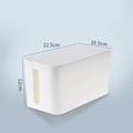Plastic cable storage box in Bamboo, Black or White for power strips, chargers and desktop cable organisation