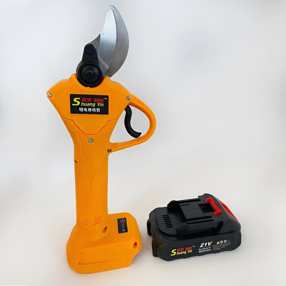 Double Silver SY350 handheld electric branch shears with 35mm cutting ability and two lithium batteries