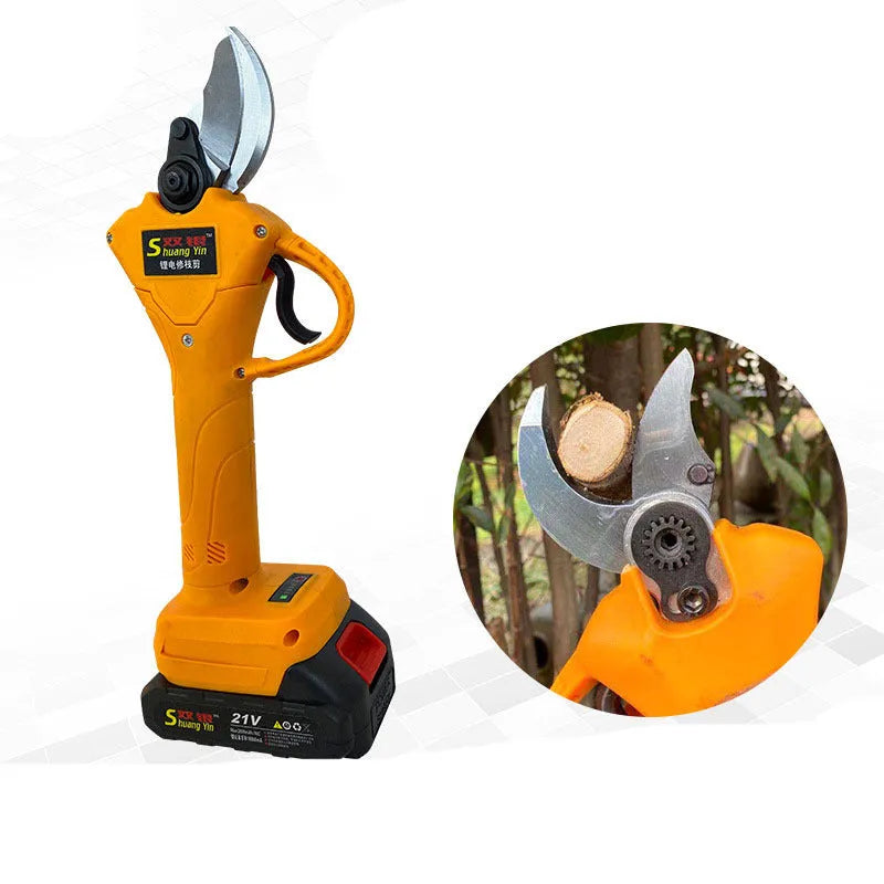 Double Silver SY350 handheld electric branch shears with 35mm cutting ability and two lithium batteries