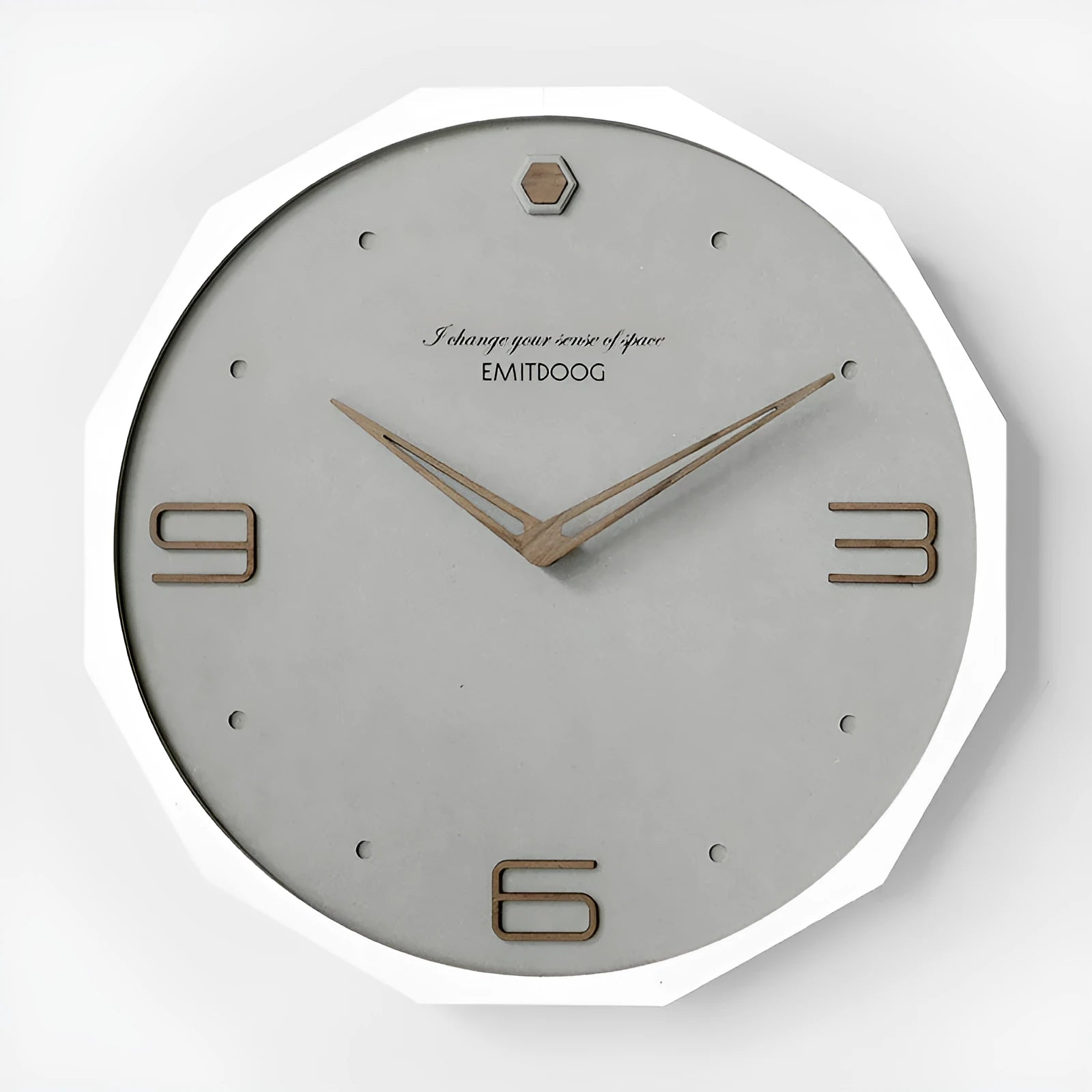 Round 12 inch Nordic minimalist wall clock with perforated Geralt design in four colour options
