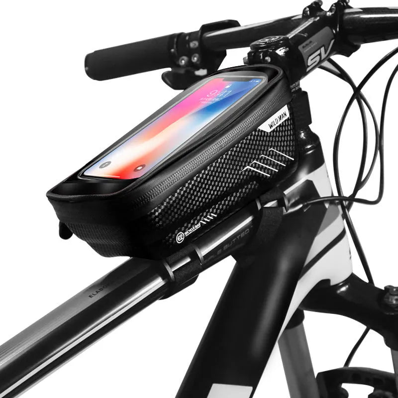 Hard shell bicycle bag 1L PU leather in red or black for mountain bike front beam, top tube, or saddle