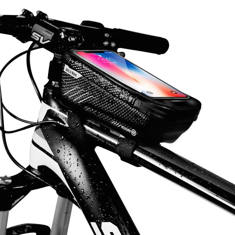 Hard shell bicycle bag 1L PU leather in red or black for mountain bike front beam, top tube, or saddle