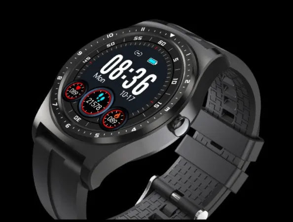 Full circle smart watch with heart rate and blood pressure monitoring in zinc alloy case with silicone wrist strap