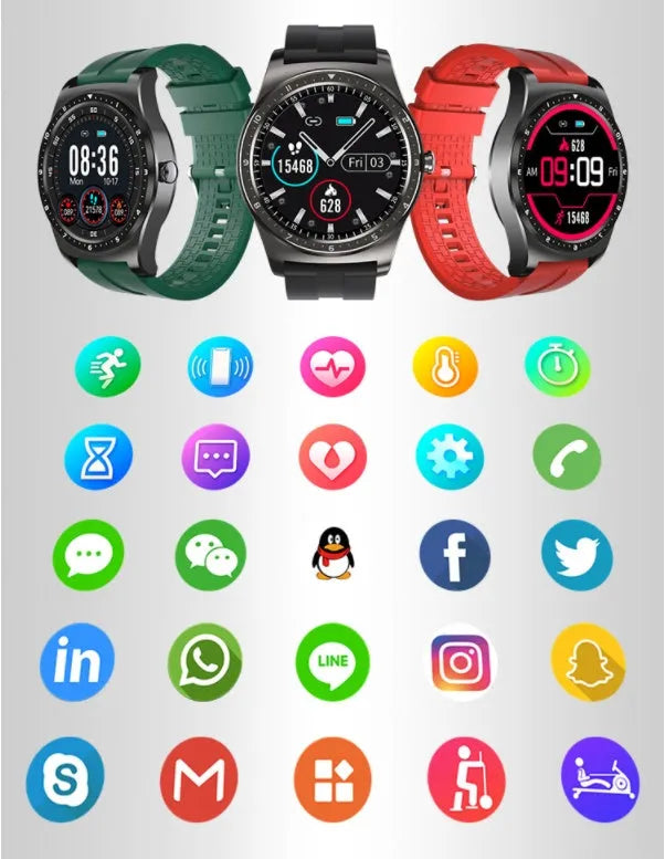 Full circle smart watch with heart rate and blood pressure monitoring in zinc alloy case with silicone wrist strap