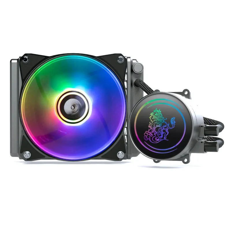 Kirin 240mm CPU water cooling radiator with colourful ARGB lighting on copper-aluminium radiator core