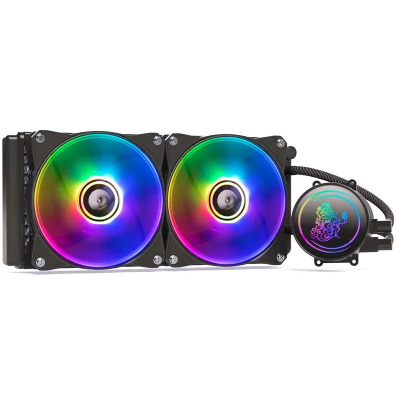 Kirin 240mm CPU water cooling radiator with colourful ARGB lighting on copper-aluminium radiator core