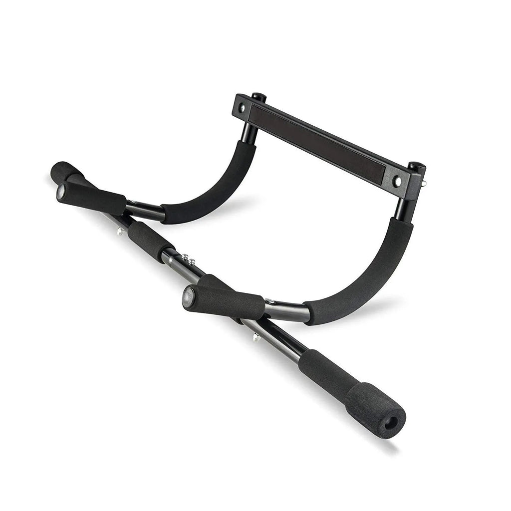 Black steel pipe pull-up bar measuring 92.5cm width for indoor home gym fitness training