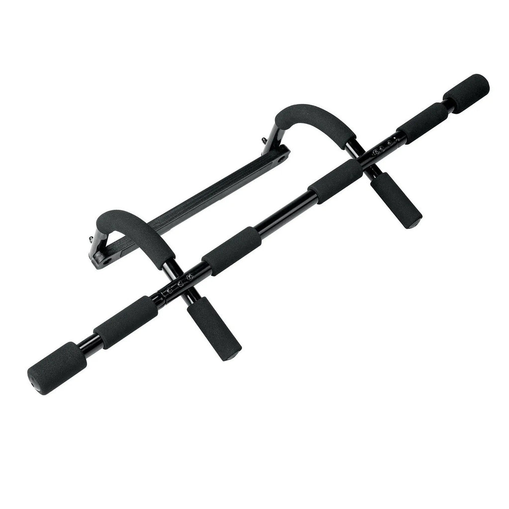 Black steel pipe pull-up bar measuring 92.5cm width for indoor home gym fitness training