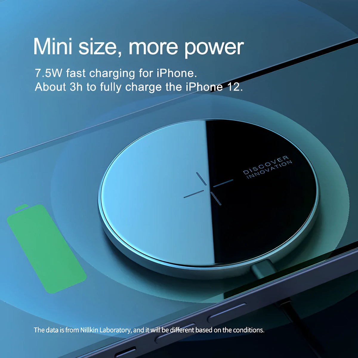 Black MagSlim magnetic wireless charger for mobile phones on a flat surface