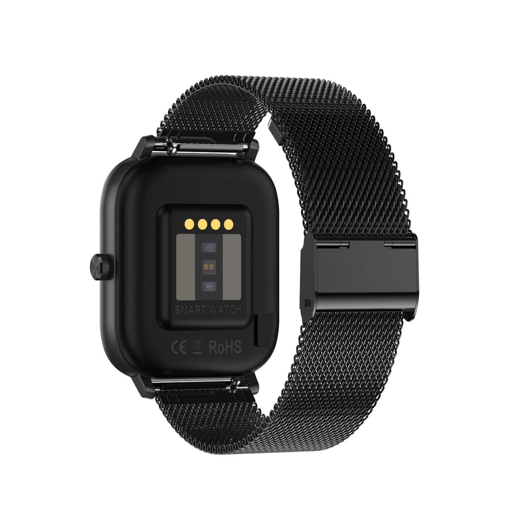 Silver smart bracelet with a 1.54-inch screen on a silicone wrist strap, displaying heart rate and ECG data.