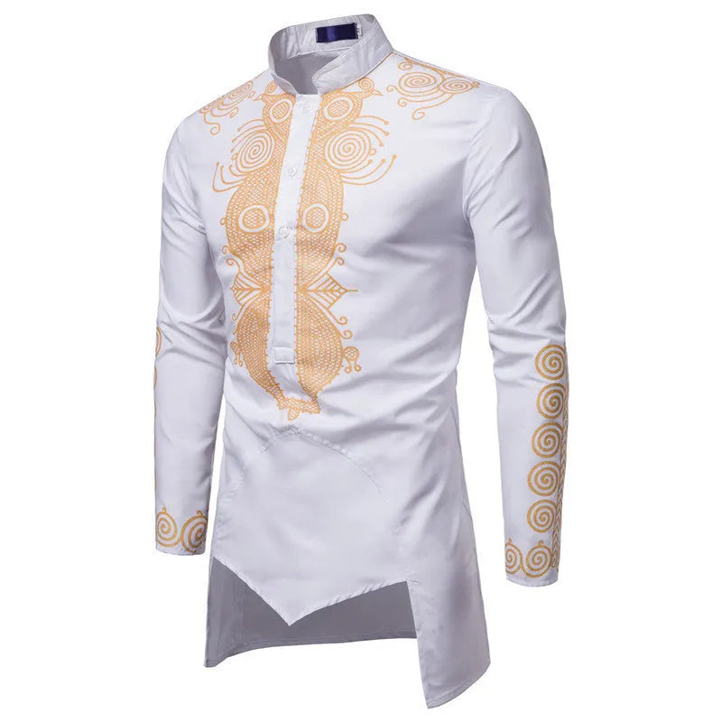 Men's Muslim robe short sleeve stand-up collar plain bronzing casual fit in Black, Red Wine, White
