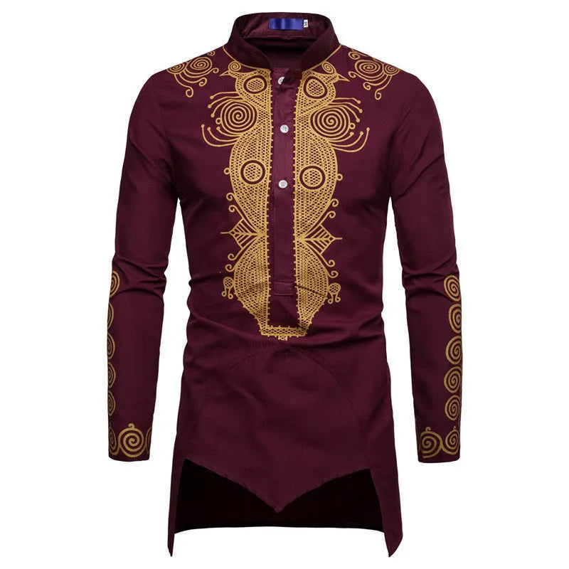Men's Muslim robe short sleeve stand-up collar plain bronzing casual fit in Black, Red Wine, White