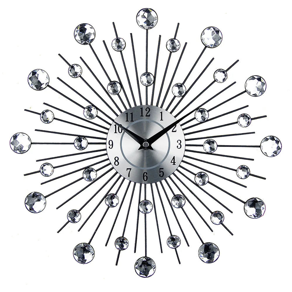 33cm diameter silver round wall clock with pointer display on aluminium dial for living room or bedroom