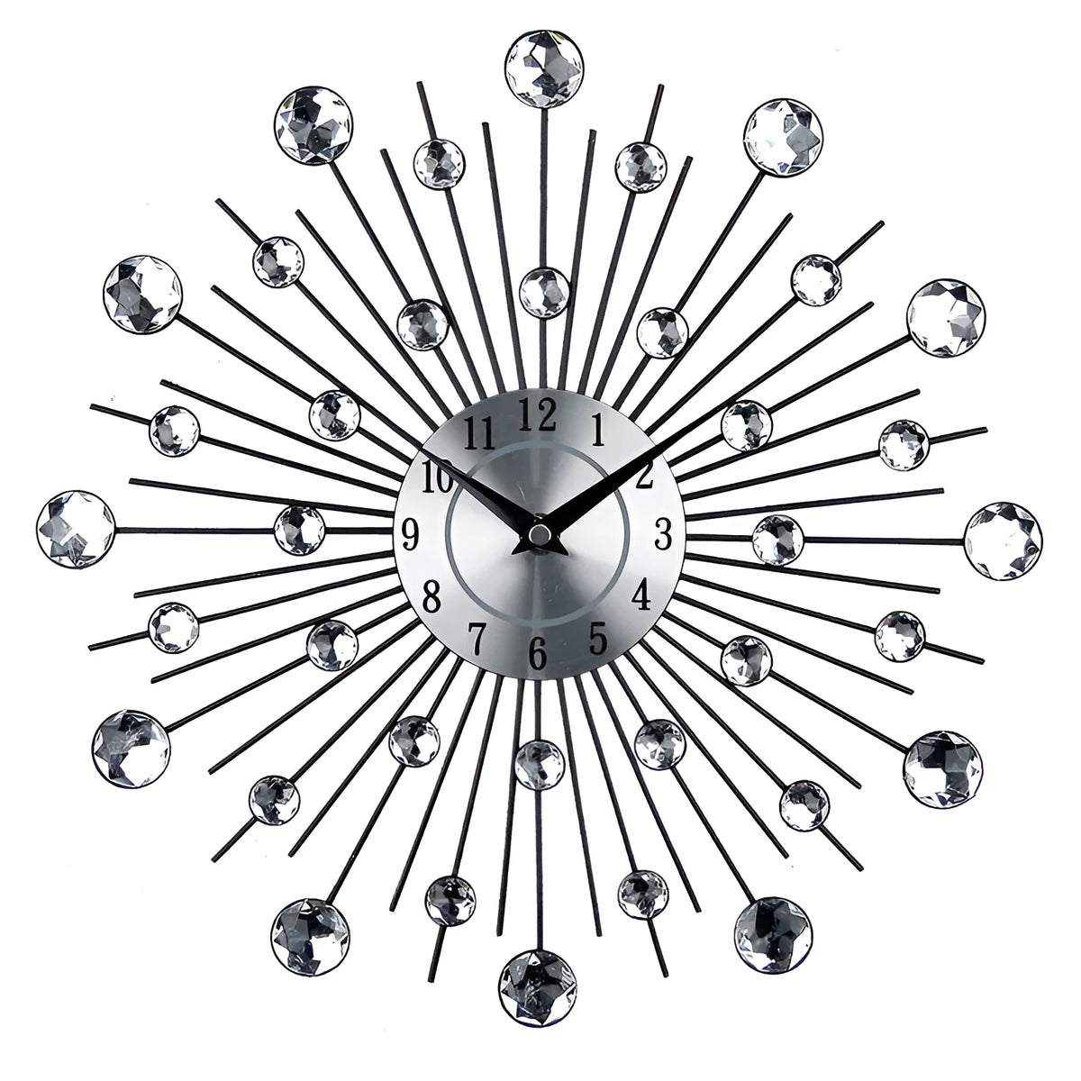 33cm diameter silver round wall clock with pointer display on aluminium dial for living room or bedroom