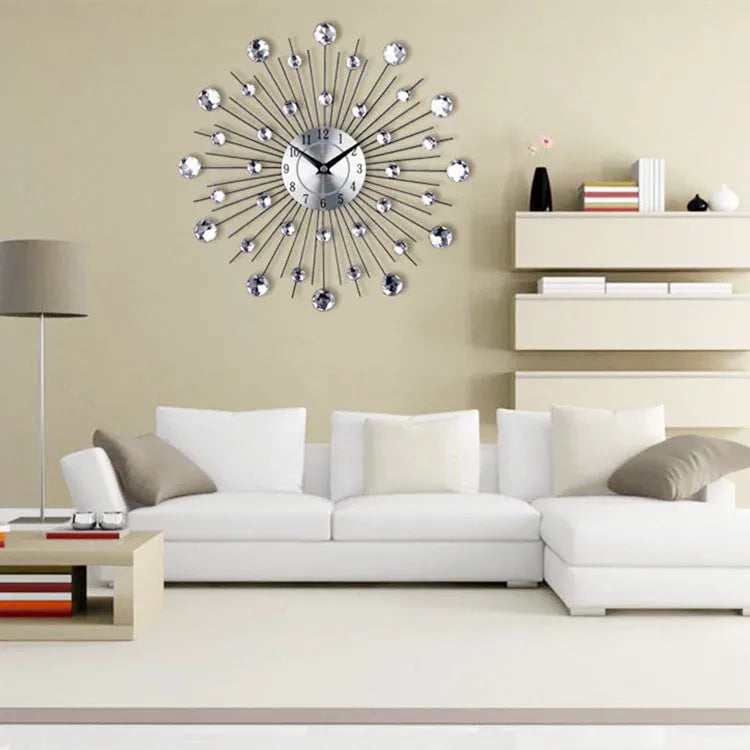 33cm diameter silver round wall clock with pointer display on aluminium dial for living room or bedroom