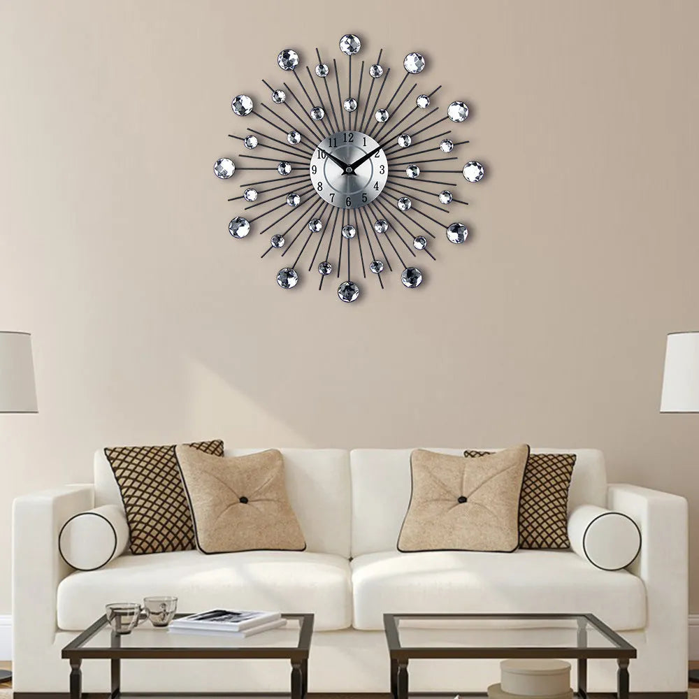 33cm diameter silver round wall clock with pointer display on aluminium dial for living room or bedroom