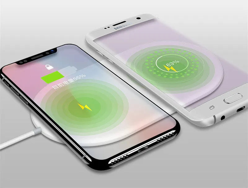 White dual wireless charging pad for two mobile phones with minimalist design