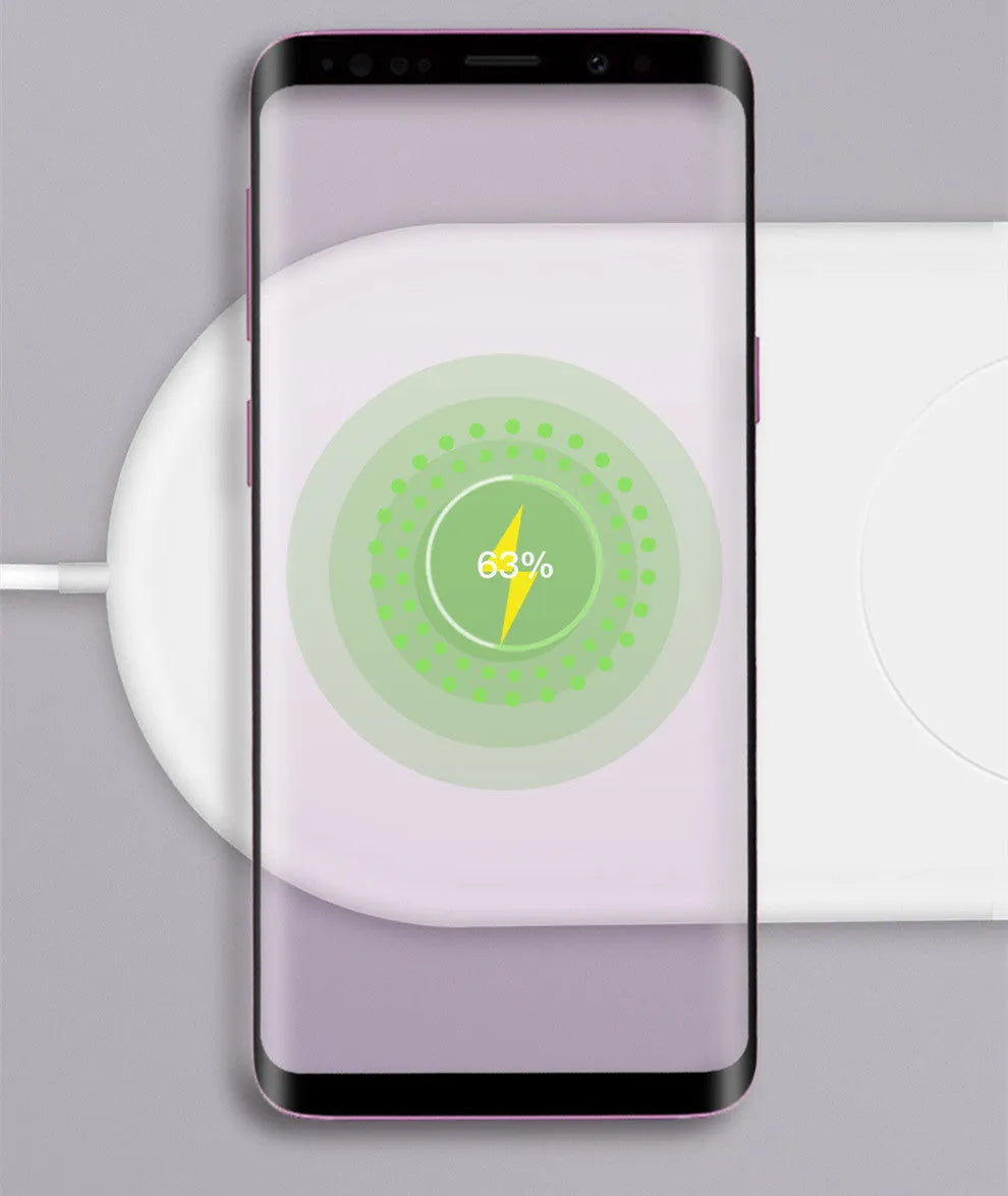 White dual wireless charging pad for two mobile phones with minimalist design