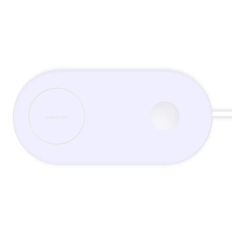 White dual wireless charging pad for two mobile phones with minimalist design