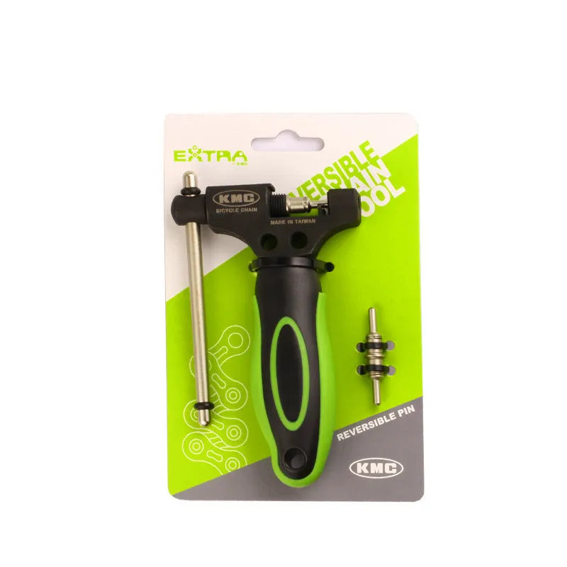 Green coloured steel bicycle chain tool with double shaft chaining device for 0-speed bikes