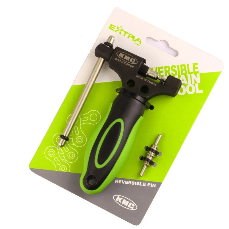 Green coloured steel bicycle chain tool with double shaft chaining device for 0-speed bikes
