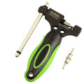 Green coloured steel bicycle chain tool with double shaft chaining device for 0-speed bikes