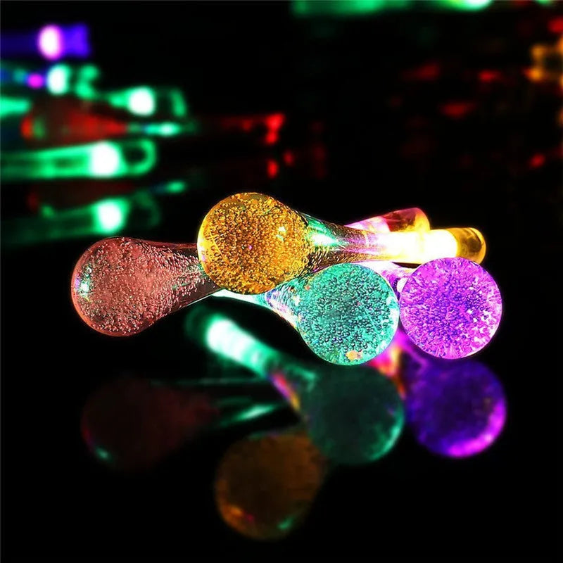 6.5-metre solar LED string lights with waterproof ABS bubble drop pendants for outdoor garden use