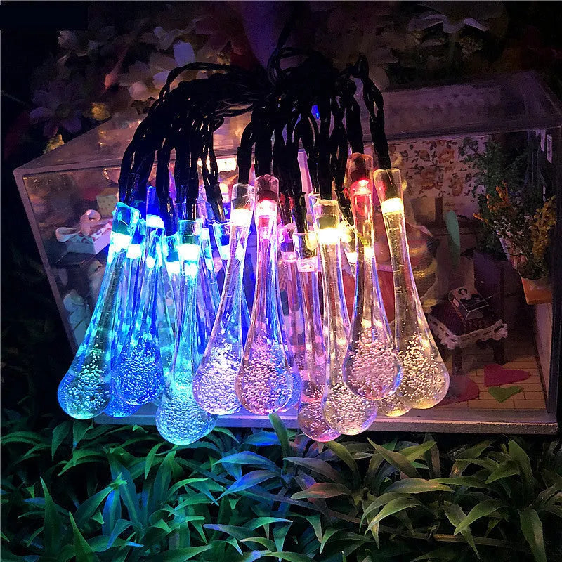 6.5-metre solar LED string lights with waterproof ABS bubble drop pendants for outdoor garden use