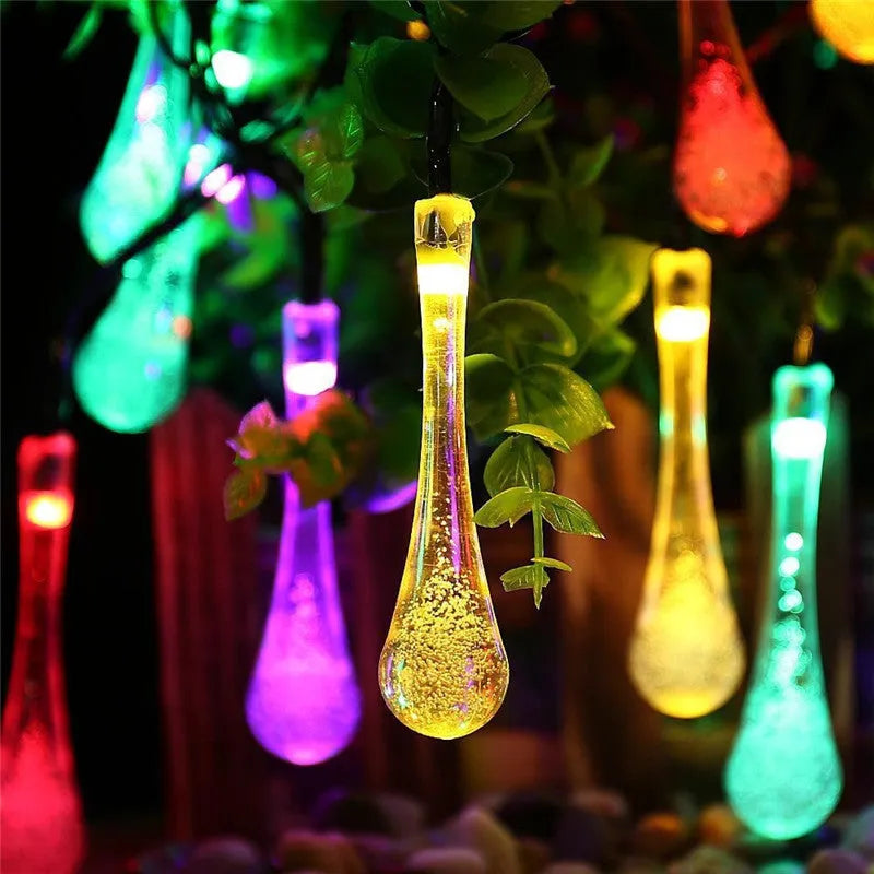 6.5-metre solar LED string lights with waterproof ABS bubble drop pendants for outdoor garden use