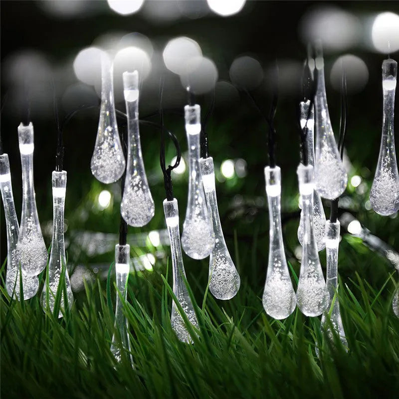 6.5-metre solar LED string lights with waterproof ABS bubble drop pendants for outdoor garden use