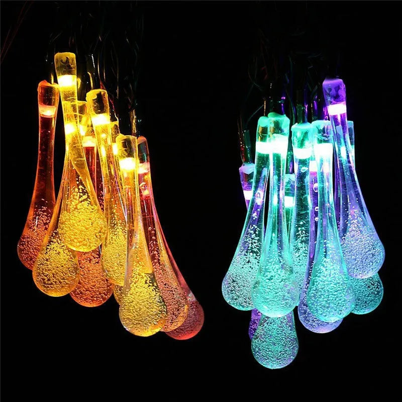 6.5-metre solar LED string lights with waterproof ABS bubble drop pendants for outdoor garden use