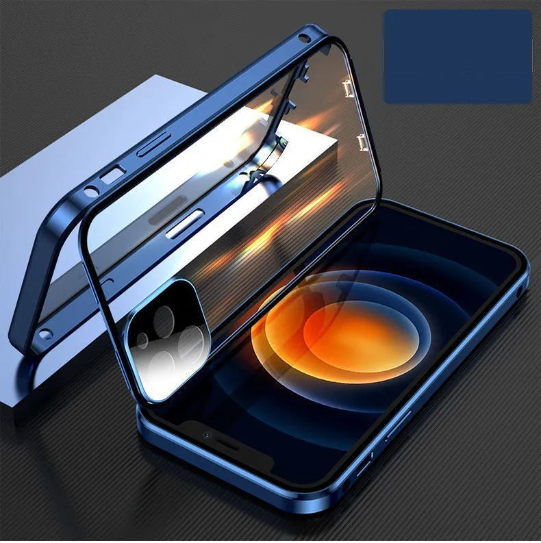 Aluminium metal frame iPhone bumper case with tempered glass front and back panels