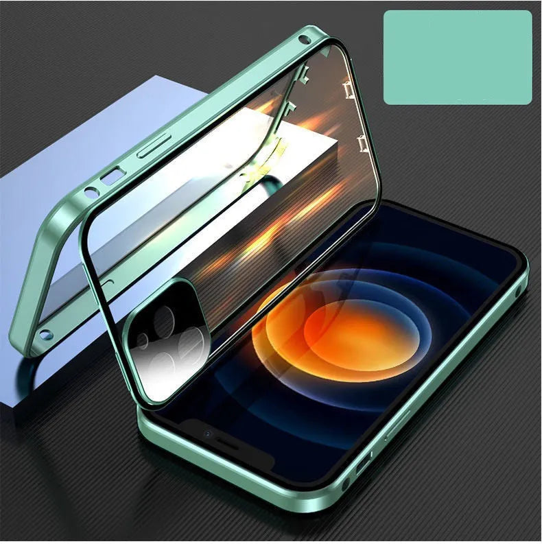 Aluminium metal frame iPhone bumper case with tempered glass front and back panels